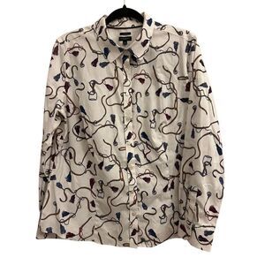 Talbots non-iron button down shirt sz 14 equestrian print preppy work stretch